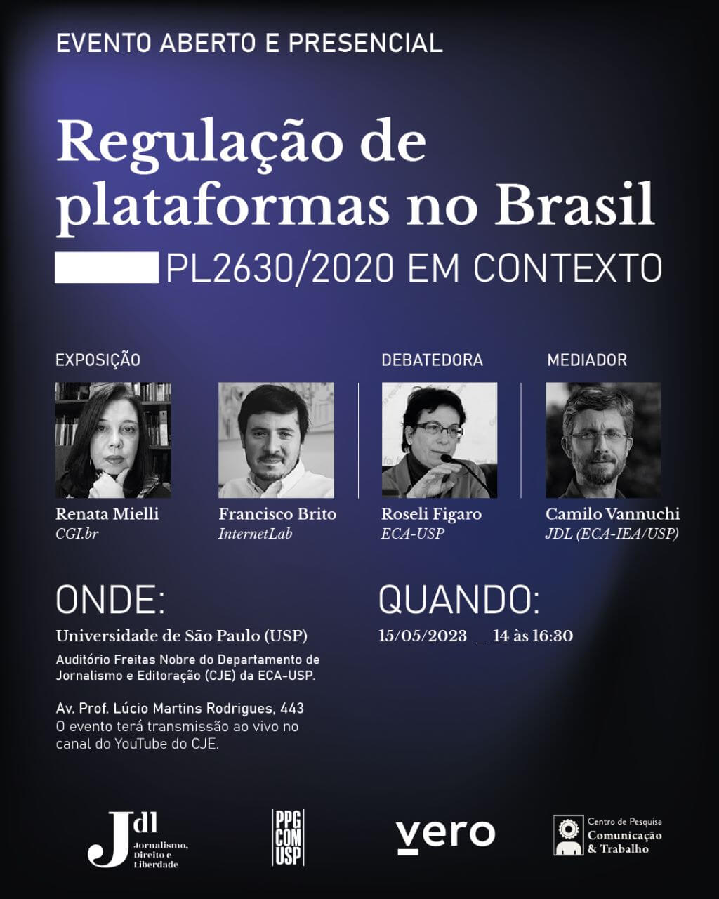 Roseli Fígaro participa de debate na USP sobre regulação de plataformas digitais