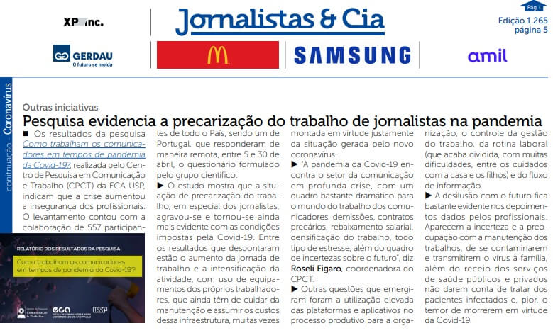 Jornalistas&Cia traz relatório da pesquisa realizada sobre a Covid-19